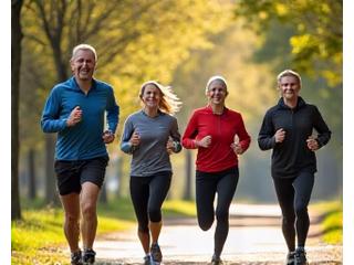 Läufergruppe beim Morgenlauf im Park