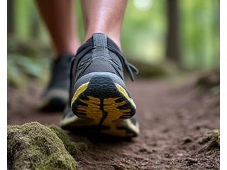 Trail-Laufschuhe auf einem Waldweg