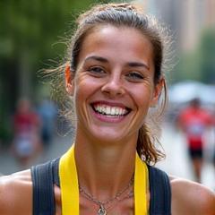 Läuferin Julia nach ihrem ersten Marathon