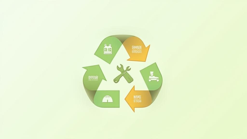 Grafik, die den Kreislauf von Reparieren, Wiederverwenden und Recyceln von Sportausrüstung darstellt