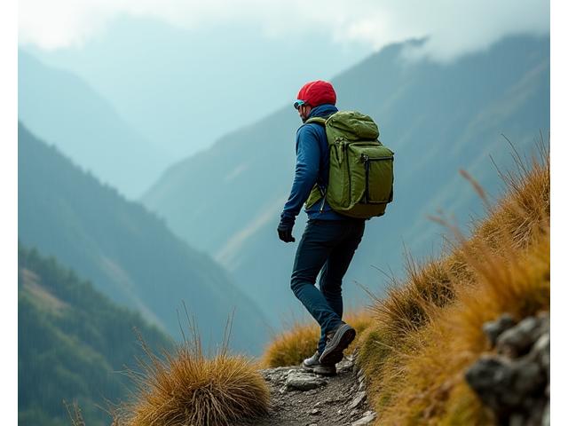 Person in funktionaler Outdoor-Bekleidung beim Wandern in den Bergen