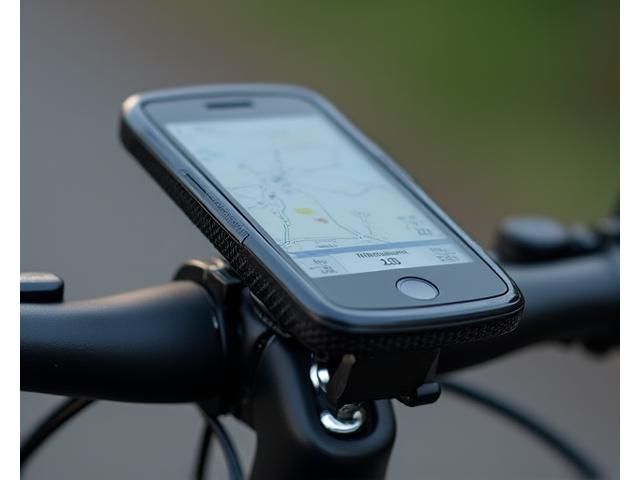Smartes GPS-Fahrradcomputer am Lenker, mit Karte auf dem Display