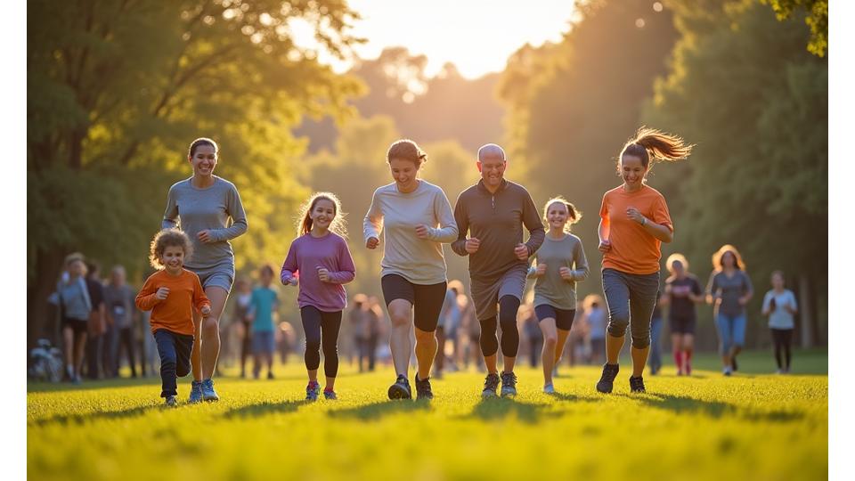 Teammitglieder von Eichenhorst Sport freuen sich gemeinsam mit Kunden bei einem Sportevent im Freien, das Gemeinschaft und Sportverbundenheit symbolisiert.